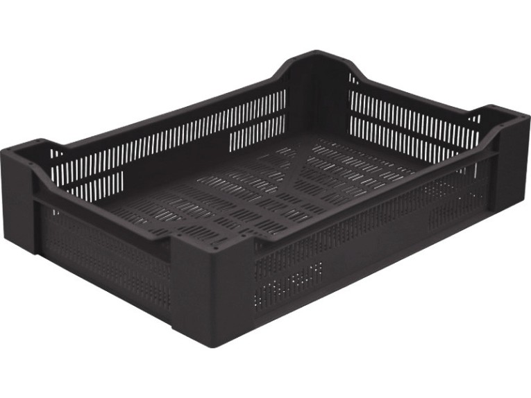 Ящик пластиковый перфорированный 600х400х135 чёрный купить в Томске