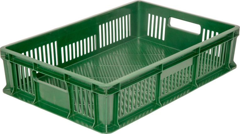 Ящик 600х400х140 мм перфорированный с ручками зеленый купить в Томске