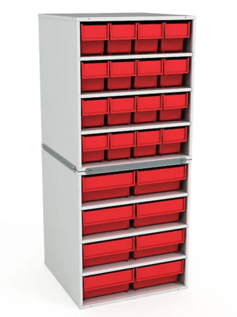 Стационарная кассетница ДиКом (на 2 яруса) с красными ящиками купить в Томске