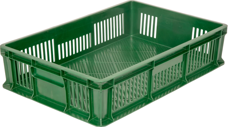 Ящик 600х400х140 мм перфорированный без ручек зелёный купить в Томске