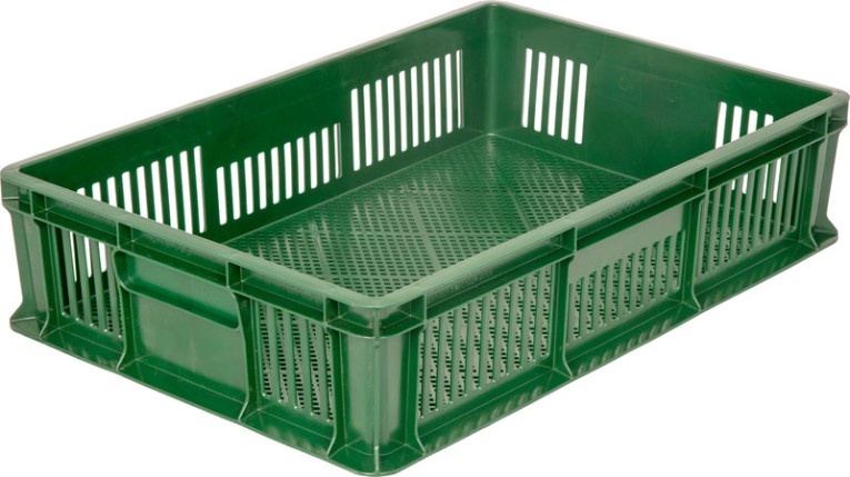 Ящик 600х400х140 мм перфорированный без ручек зелёный купить в Томске