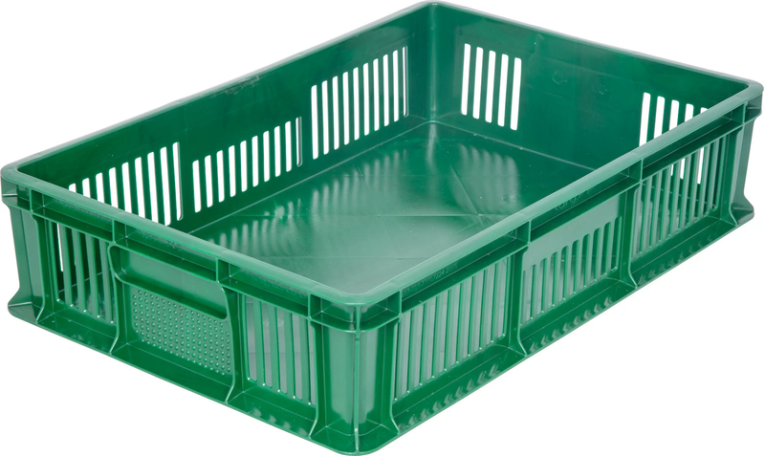 Ящик 600х400х140 мм дно сплош.стенки перф.без ручек зеленый купить в Томске
