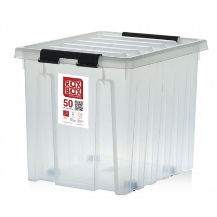 Контейнер Rox Box Original 50 (500х390х390 мм с крышкой и клипсами, на роликах, прозрачный) купить в Томске