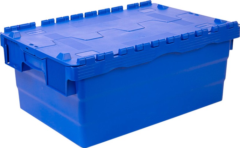 Ящик п/э 600х400х250 сплошной синий с крышкой купить в Томске Ящик п/э 600х400х250 сплошной синий с крышкой купить в Томске