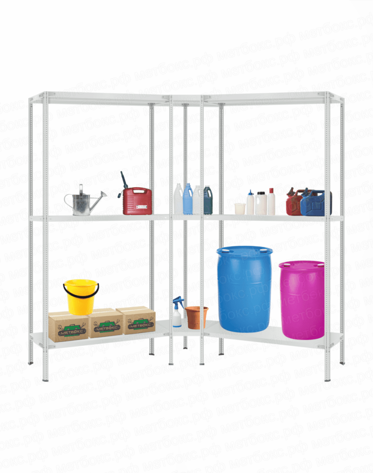 Стеллаж угловой 2000х1500х1500 (3 яруса глубиной 300мм) купить в Томске Стеллаж угловой 2000х1500х1500 (3 яруса глубиной 300мм) купить в Томске