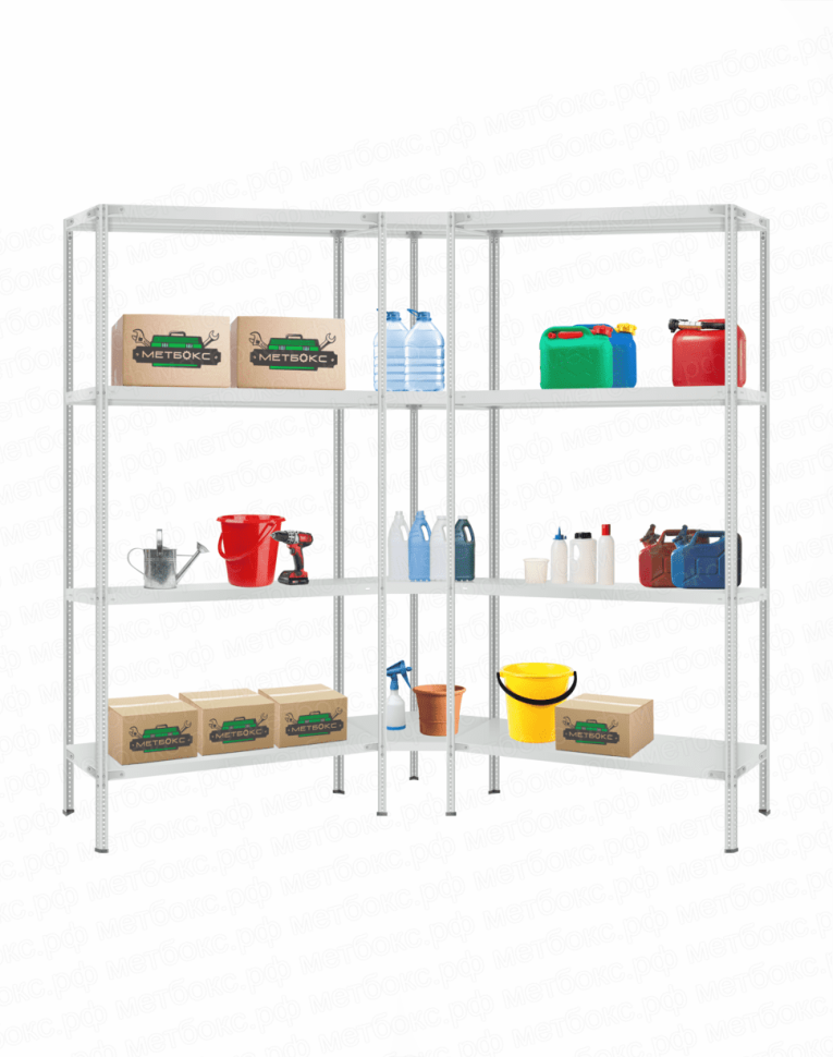 Стеллаж угловой 2000х1500х1500 (4 яруса глубиной 300мм) купить в Томске