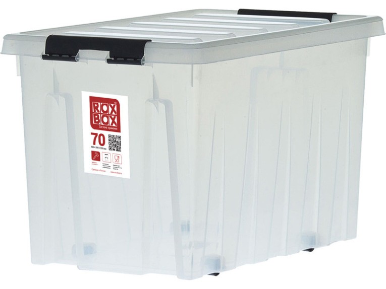 Контейнер Rox Box Original 70 (580х390х350 мм с крышкой и клипсами, на роликах, прозрачный) купить в Томске